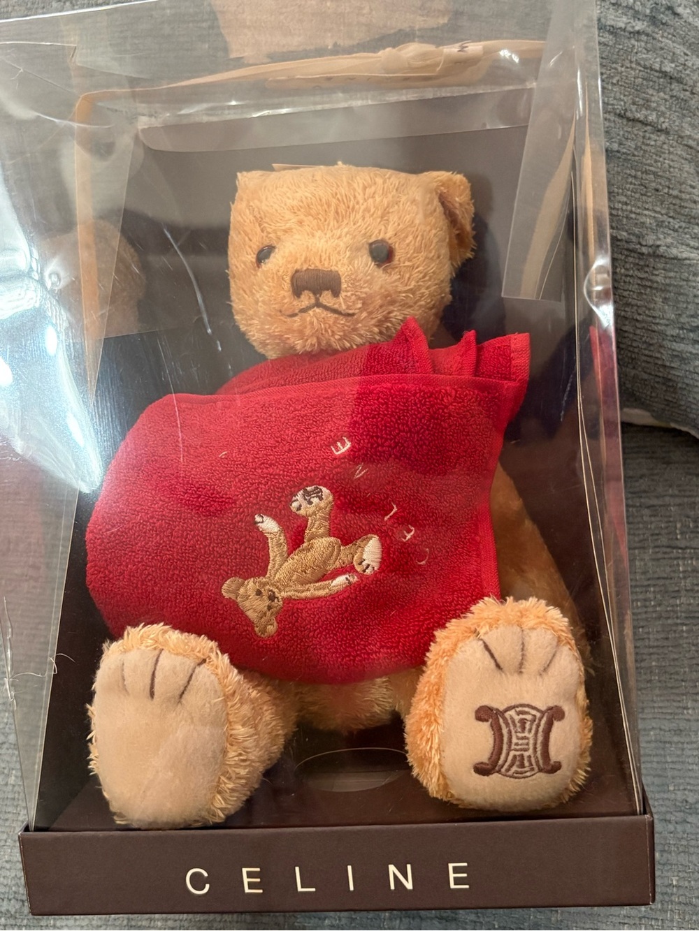Vintage Celine Tan Plush Bear with Red Embroidered Towel New in Box